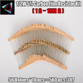 1/2 W 0,5 W 5% 1-10 M Om 560 kom 56 vrijednosti svakih 10 kom. Karbon film otpornici Ponekog Asortiman Kit Kit
