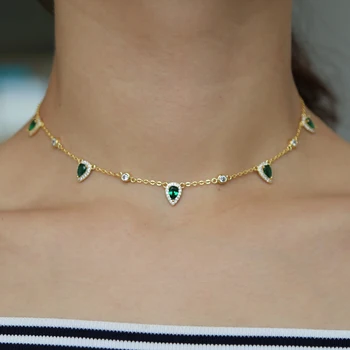 2018 novi modni nakit zeleni kristal CZ Ogrlica ogrlica kapi vode cijele šarm karika lanca trendi modne ogrlice