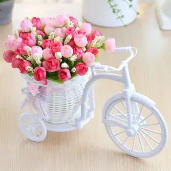 3 kom. Umjetno Cvijeće Ruže + vaza Komplet Od Ratana Bicikl S Lažnim Voćem Cvijeće Dekoracija Stola Drvenu Ogradu Zelena Biljka Cvjetni Skup