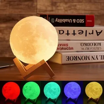 3D Mjesec Žarulja LED Star noćno svjetlo s Postoljem 8 cm/12 cm, Na Baterije 7 Boja Dječja Božićna Svjetla Poklon Home Dekor za Spavaću sobu