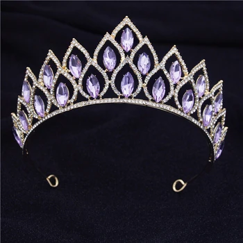 Barokne Ljubičasta Crystal Vjenčanje Crown Zavoje Na Glavi Kralj Kraljica Nevjesta Šlem Diplomski Tiaras Večernje Tiaras Vjenčanje Nakit Za Kosu Natječaj