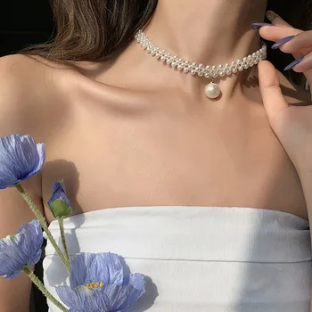 BLIJERY Korejski dizajn biseri tkani ogrlica ogrlica celebrity temperament crystal biser privjesak ogrlica od perli nakit pokloni