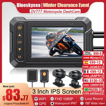 Blueskysea DV777 Dual 1080P Full HD video snimač za moto 3 Cm Vodootporan IP67 Skladište WiFi GPS video snimač Za moto Dash Cam Crna Kutija