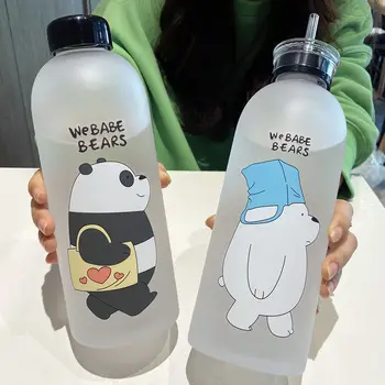 Boca Za Vodu Velikog Kapaciteta, Slatka, Šalice S Likom Medvjeda Panda, Bistra Mat Crtić Zatvoreni Prijenosni Slama Šalica Botella De Agua