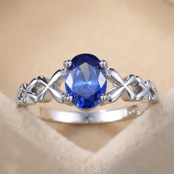 CAOSHI Elegantne Vjenčano Prstenje za Žene s 4 Pandža Solitaire Plavi Ovalni Kubni Cirkonij Modni Dodaci Za Svakodnevno nošenje Nakit