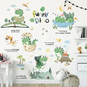Crtani Zabavne Naljepnice za Zid s Dinosaura za uređenje Dječje Sobe, Udaljiti Naljepnice za Zid od PVC Samoljepljive Naljepnice 