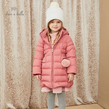 DKH15152 dave bella/ zima apsolutno kaput za djevojčice od 5 do 13 godina, modni monotone apsolutno kaput s kapuljačom dječja jakna na 90% bijeloj утином пуху