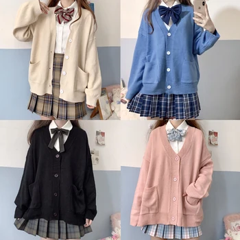 Džemper u japanskom stilu, proljeće-jesen, pamuk pletene džemper sa V-izrez, uniforma JK, kardigan, šaren ženska odjeća za косплея