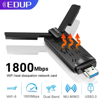 EDUP USB WiFi Adapter WiFi 6 1800 Mb/s 2.4ghz/5ghz dual-band 802.11n ax MU-MIMO WiFi Adapter USB3.0 WiFi Mrežna kartica Za Računala