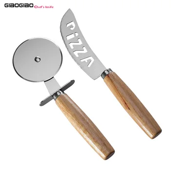GIAOGIAO Nož za pizzu 420J2 Oštrica od Nehrđajućeg Čelika Бревенчатая Ručka Kuhinjski Alat Za Pečenje Set od 2 predmeta