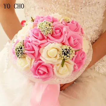 JO CHO Buket za Vjenčanje Nevjesta djeverušama Ručni Cvijet Lažni Biseri Umjetna PE Buket Ruža Maturalnu Večer Vjenčanje Pribor