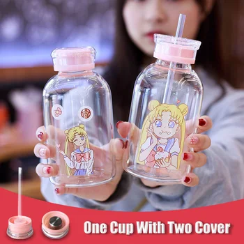 Kawaii Staklo Zdjelice Sailor Moon Boce 450 ml Кавайная Šalicu Za Juhu Slatka Boce Za Pića Šalice Staklena Boca Za Vodu S Thatched Šalice tequila