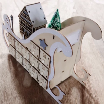 Kućica na Stablu Drvene Sanjke Advent Kalendar odbrojava Dekor za Božićni domjenak 24 Sandučića s Led Svjetlom za Ukrašavanje