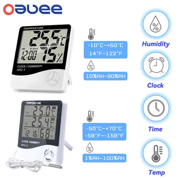 LCD-E-Mjerač Temperature I Vlage, Unutarnji i Vanjski Termometar, Hygrometer s Budilicom, Dom Monitor Vlage Prognoze