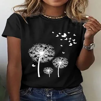 Ljetna Nova Moderna Ženska t-Shirt s Cvijećem Maslačak, 3D Ispis u obliku Spreja Tinte, Casual Majica s Cvijećem, 2022, Strme Ženske Majice od Poliestera s Okruglog izreza