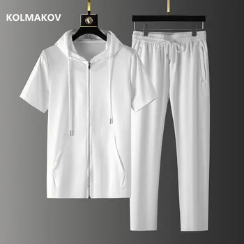 (Majica + hlače) 2022 ljetna moda muška majica s kapuljačom, Pamučne majice, muške svakodnevne majice s fleksibilnim gumicom u struku, gospodo potpune dimenzije M-4XL