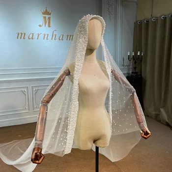Marnham 2022 Ženska Vjenčanja Veo Duga S Češljem Biseri, boja slonovače, Champagne Katedrala Veo Za mladu cvjetne čipke Jednoslojni Velos de Noiva
