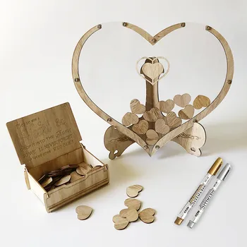 Nova Drvena Kutija za Goste u obliku Srca, Kutija sa 60 Srca, Jubilej Potpis, Knjiga Gostiju, Kutija Za Vjenčanje Poruka, Poklon