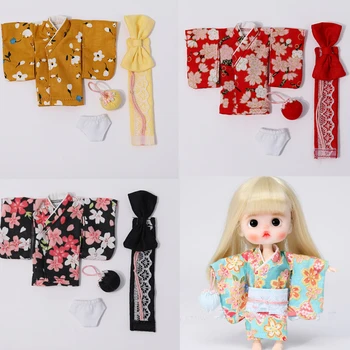 Nova lutkarska Odjeća za lutke 1/12 BJD, Kvalitetan kimono, Komplet od četiri predmeta, Lutkarski haljina Ob11 za Poklon, Pribor za Igračke za Djevojčice