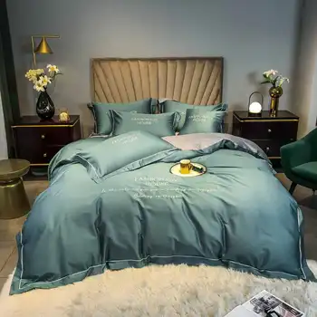 Novi 60-inčni Baršunasti Prugasta Komplet od četiri predmeta Luksuzne posteljine od čistog pamuka u traku s Vezom, možete postaviti svjetlo zelena