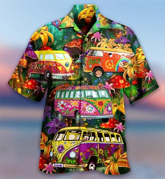 Novi Havajski Muške Košulje Šarene Autobus Ljubav i Mir, Havaji Odmor na Plaži Plus Size kratkih Rukava Na Zakopčane