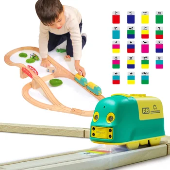 Postavlja drvene vlakova Robobloq, Pametna igračka vlak za djecu predškolske dobi, 19 kolor touchscreen naljepnica, 3 načina igre, visoka kompatibilnost