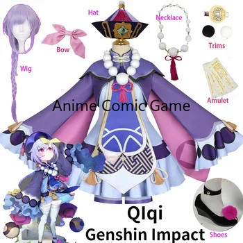 Projekt Qiqi Cosplay Odijelo Genshin Utjecaj Zombija Haljina Za Djevojčice Šešir I Cipele Anime Perika Odjeća Na Halloween Božićni Kostim Ženski Gilr