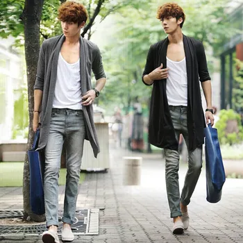 Proljeće i jesen 2019, Novi muški tanke pletene kardigan srednje dužine, Koreanska verzija, Muški kaput, jakna-Standardni