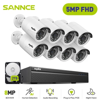 SANNCE 8CH 5MP Žični NVR POE Kamera Sigurnosni Sustav 5MP IP66 Vanjski IR-CUT CCTV Canera video Nadzor Komplet Dvr,