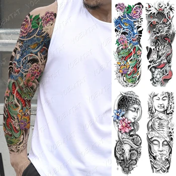 Velika Tetovaža Na Rukavu Ruke Japanski Tradicionalni Zmaj Vodootporne Privremena Tetovaža Naljepnica Totem Body Art Potpuna Lažna Tetovaža Žene Muškarci