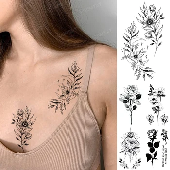 Vodootporne Privremena Tetovaža Naljepnica Crna Linija Jednostavan Cvijet Ruža Seksi Ženska Flash-Tattoo Dječja Zglob Gležnja Body Art Lažne Tetovaže Muškarci