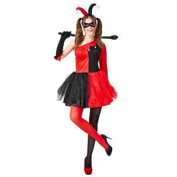 Žene Quinn Cosplay Haljine Halloween Crna Crvena Klaun Ubojica Odijelo Karneval Uskrs Purim Maske Odijelo