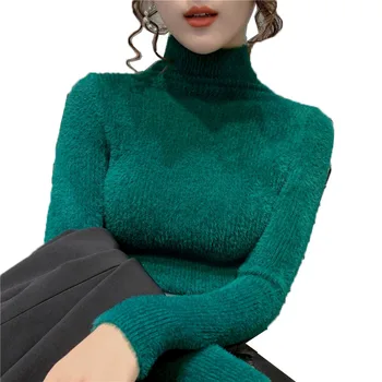 Водолазка Ženski Pletene Džemper, Pulover 2020 Novi Zimski Imitacija Mink Zeleni Baršun Nalik Na Tanak Ženski Džemper Primer Košulja